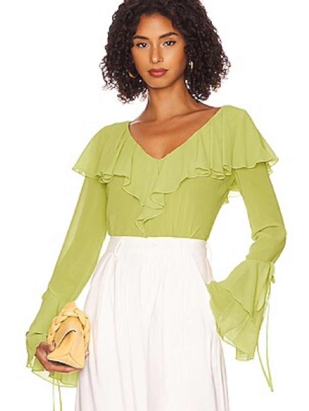 LPA Elaine Flounce Blouse in Lime Green